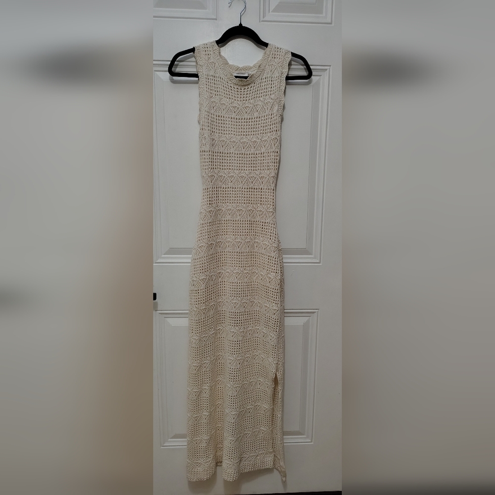 Olive & Oak Open-Knit Sleeveless Tank Dress - Cream